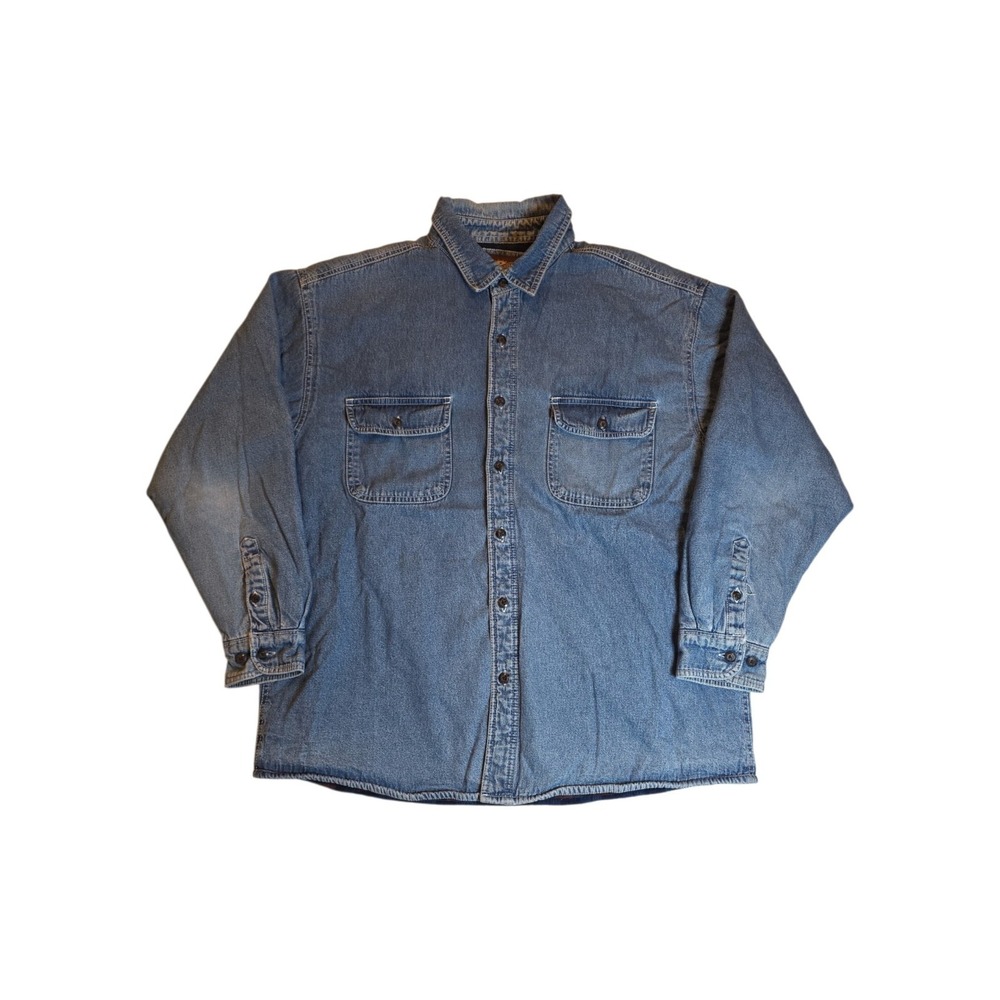 Levi Strauss Mens XL Denim Flannel Lined Shirt Jacket Blue Plaid Workwear